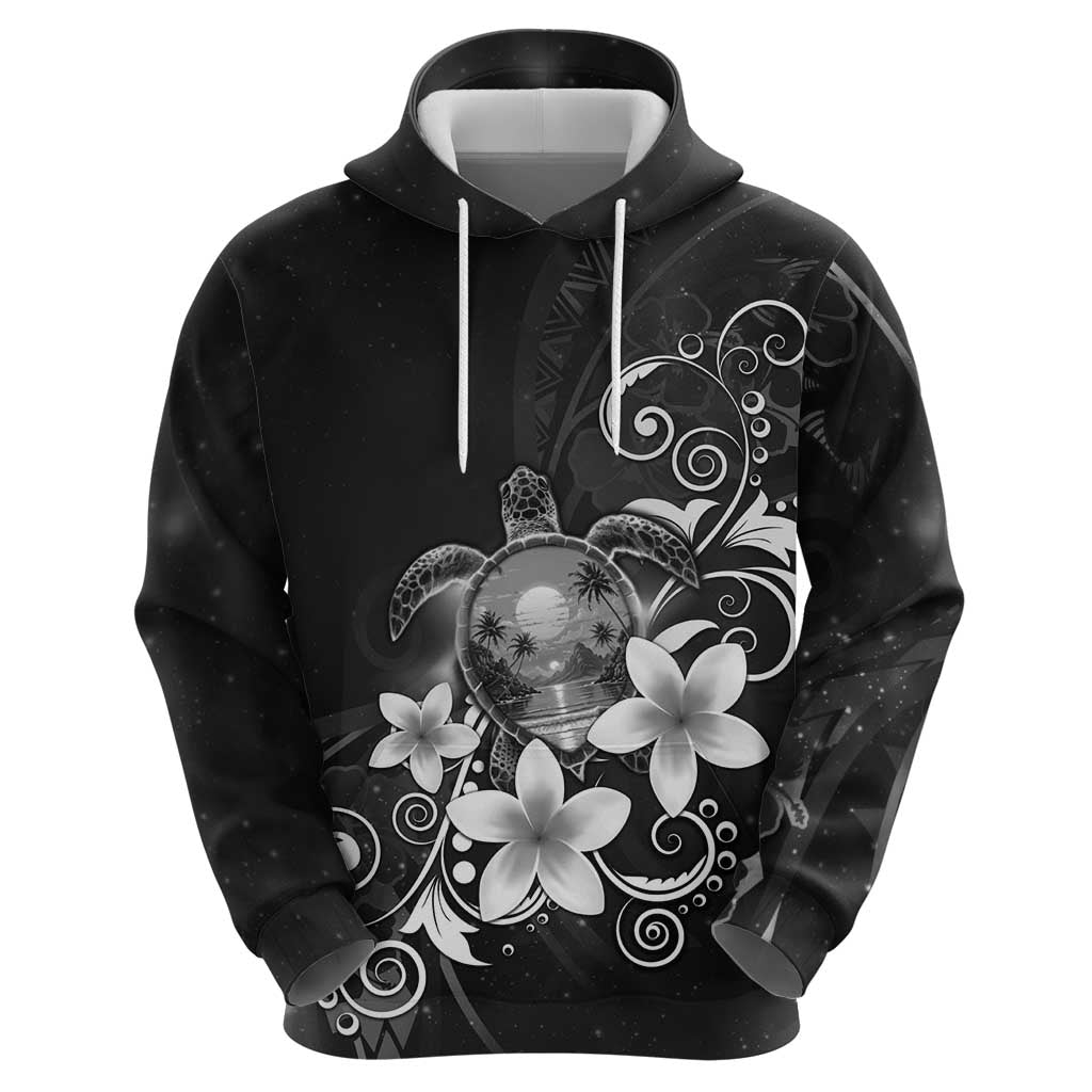 Hawaii Honu Hoodie Polynesian Curves Plumeria Grayscale LT05 - Polynesian Pride