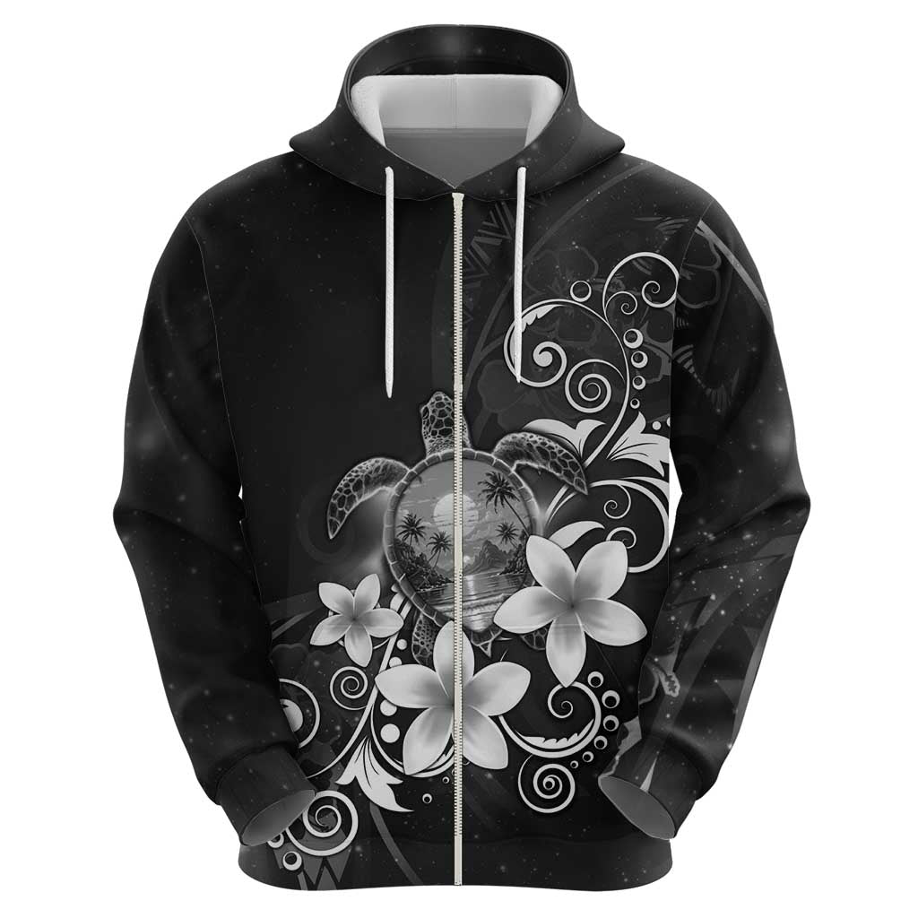 Hawaii Honu Hoodie Polynesian Curves Plumeria Grayscale LT05 - Polynesian Pride