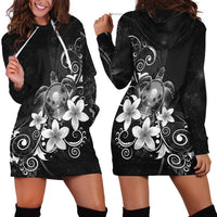 Hawaii Honu Hoodie Dress Polynesian Curves Plumeria Grayscale - Polynesian Pride