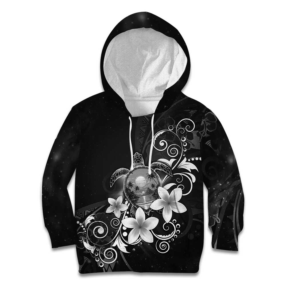 Hawaii Honu Kid Hoodie Polynesian Curves Plumeria Grayscale - Polynesian Pride