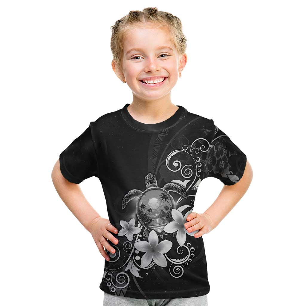 Hawaii Honu Kid T Shirt Polynesian Curves Plumeria Grayscale - Polynesian Pride