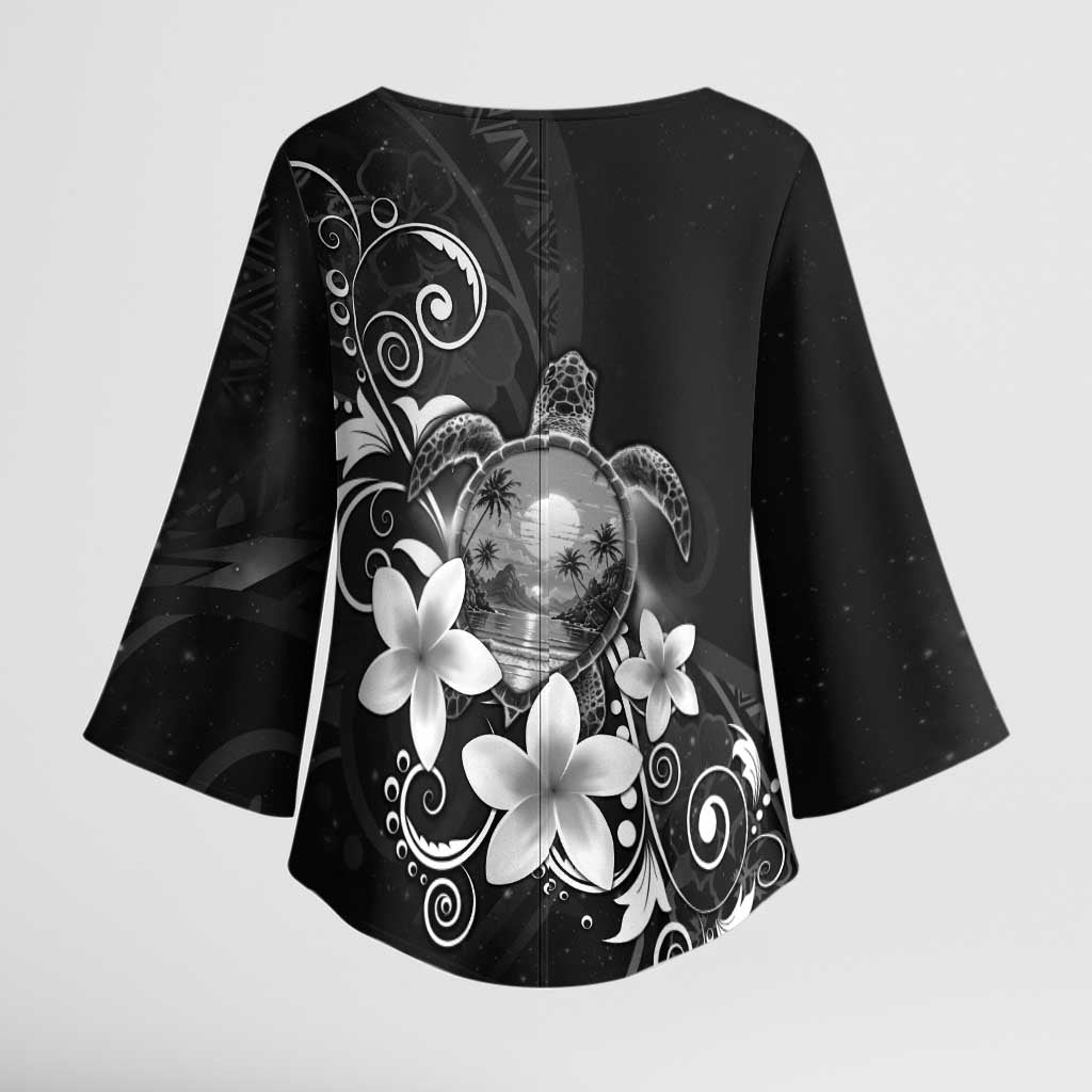 Hawaii Honu Kimono Sleeve Blouse Polynesian Curves Plumeria Grayscale - Polynesian Pride