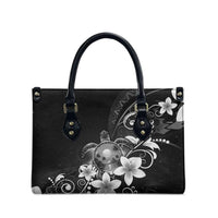 Hawaii Honu Leather Bag Polynesian Curves Plumeria Grayscale - Polynesian Pride