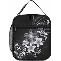 Hawaii Honu Lunch Bag Polynesian Curves Plumeria Grayscale LT05 10.2 × 8.3 × 4.3 inch Black - Polynesian Pride
