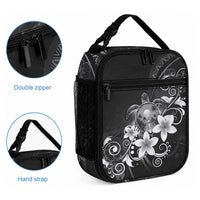 Hawaii Honu Lunch Bag Polynesian Curves Plumeria Grayscale LT05 - Polynesian Pride