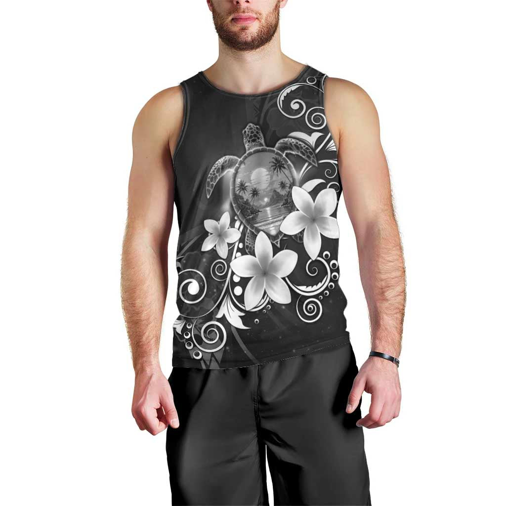 Hawaii Honu Men Tank Top Polynesian Curves Plumeria Grayscale - Polynesian Pride