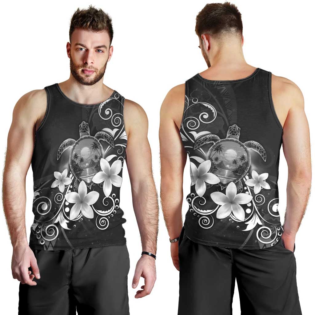 Hawaii Honu Men Tank Top Polynesian Curves Plumeria Grayscale - Polynesian Pride