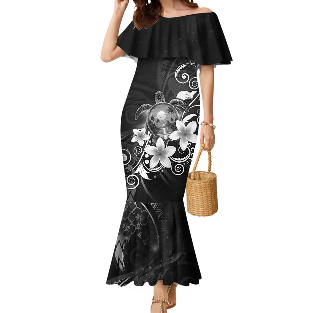 Hawaii Honu Mermaid Dress Polynesian Curves Plumeria Grayscale - Polynesian Pride