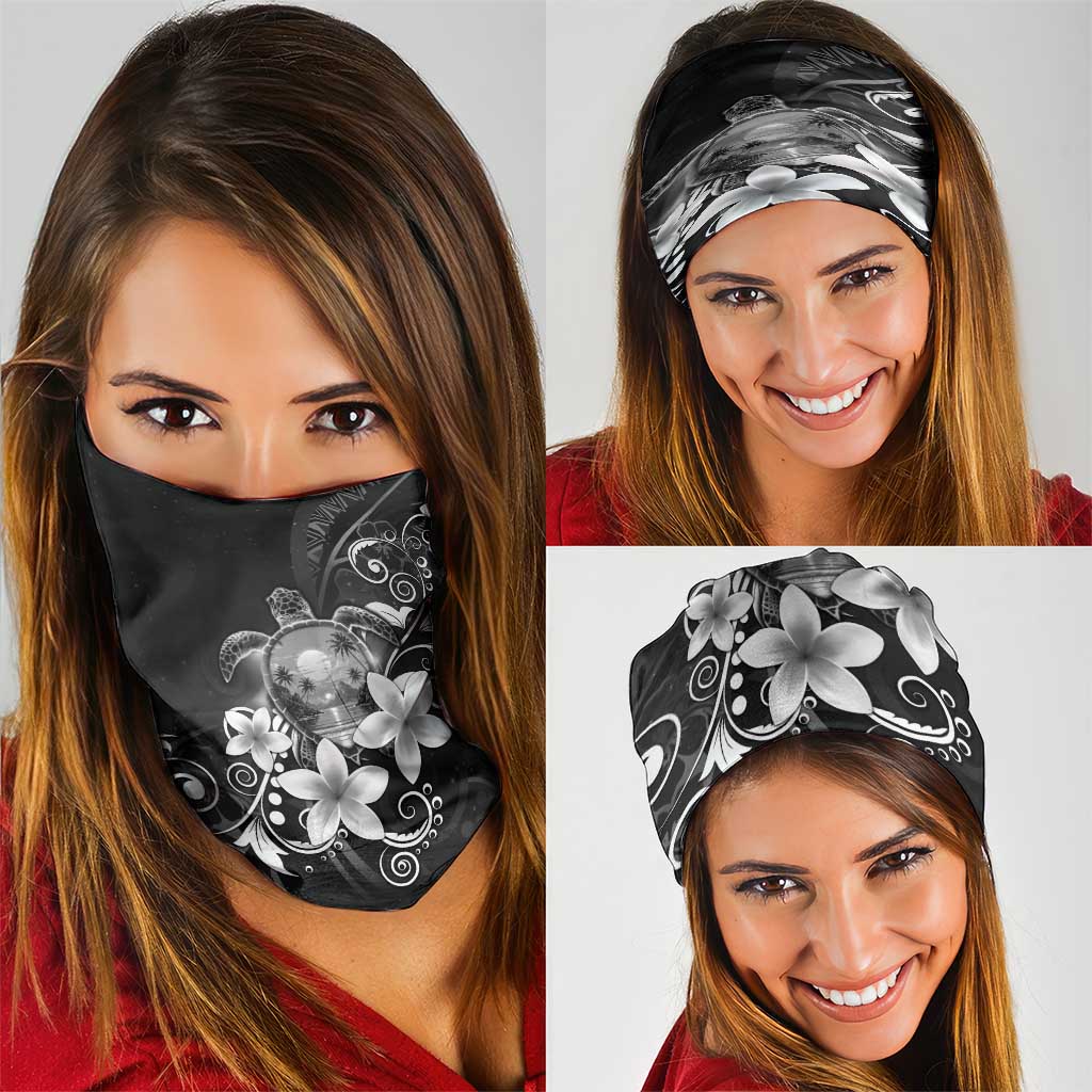 Hawaii Honu Neck Gaiter Polynesian Curves Plumeria Grayscale - Polynesian Pride