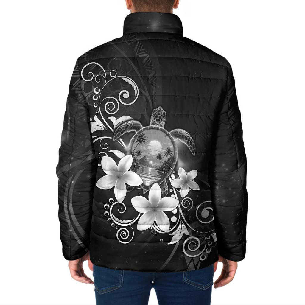 Hawaii Honu Padded Jacket Polynesian Curves Plumeria Grayscale - Polynesian Pride
