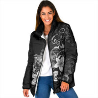 Hawaii Honu Padded Jacket Polynesian Curves Plumeria Grayscale - Polynesian Pride