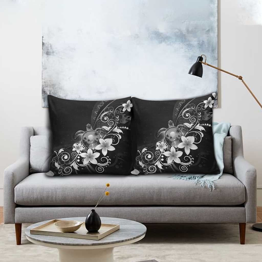 Hawaii Honu Pillow Cover Polynesian Curves Plumeria Grayscale - Polynesian Pride