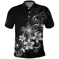 Hawaii Honu Polo Shirt Polynesian Curves Plumeria Grayscale - Polynesian Pride