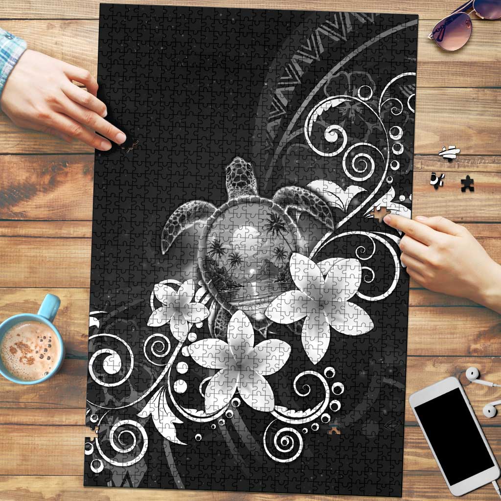 Hawaii Honu Puzzle Polynesian Curves Plumeria Grayscale - Polynesian Pride
