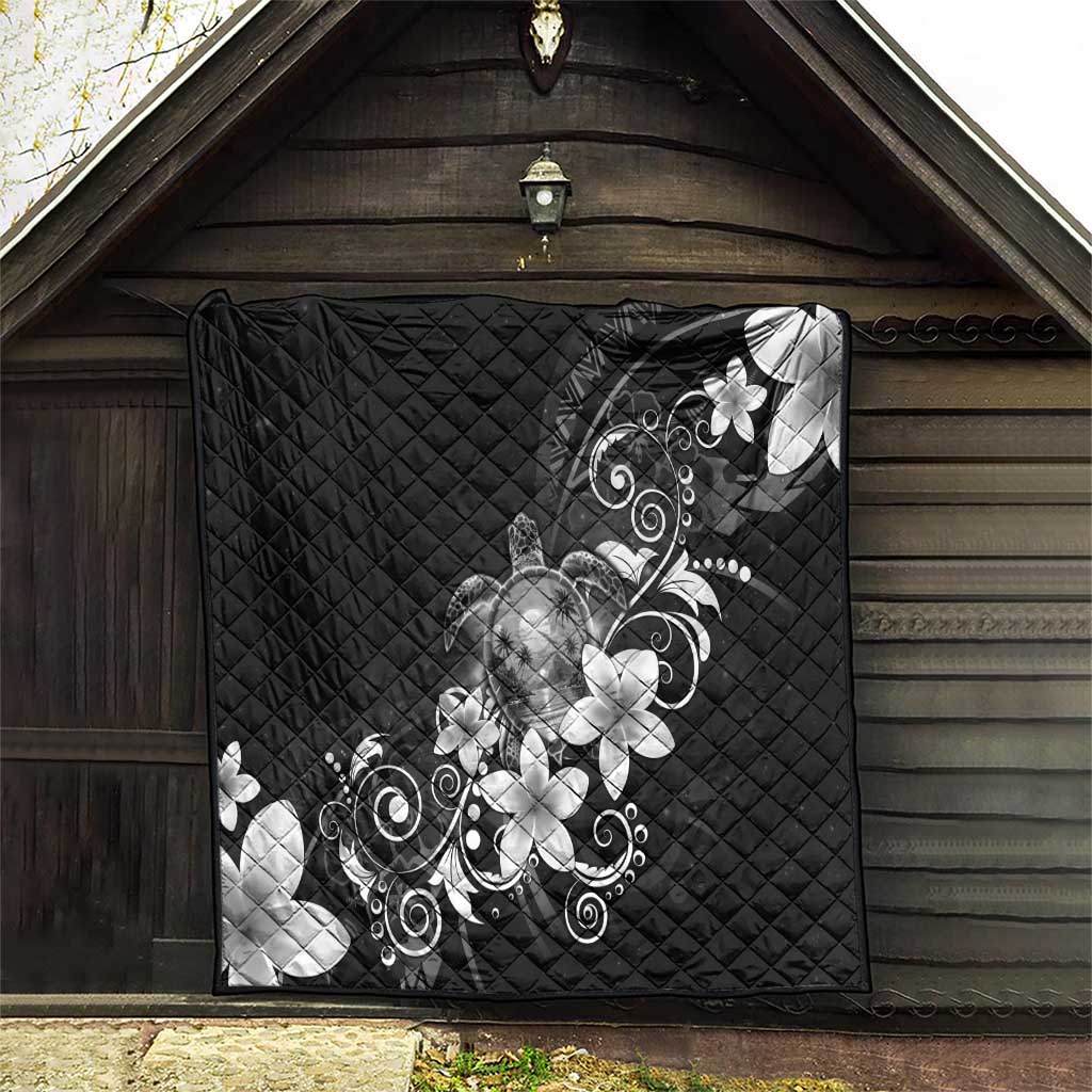 Hawaii Honu Quilt Polynesian Curves Plumeria Grayscale - Polynesian Pride