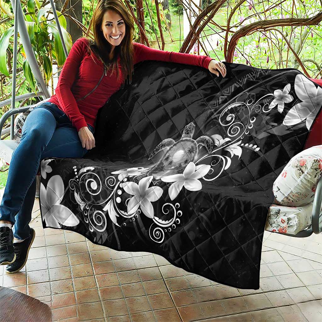 Hawaii Honu Quilt Polynesian Curves Plumeria Grayscale - Polynesian Pride