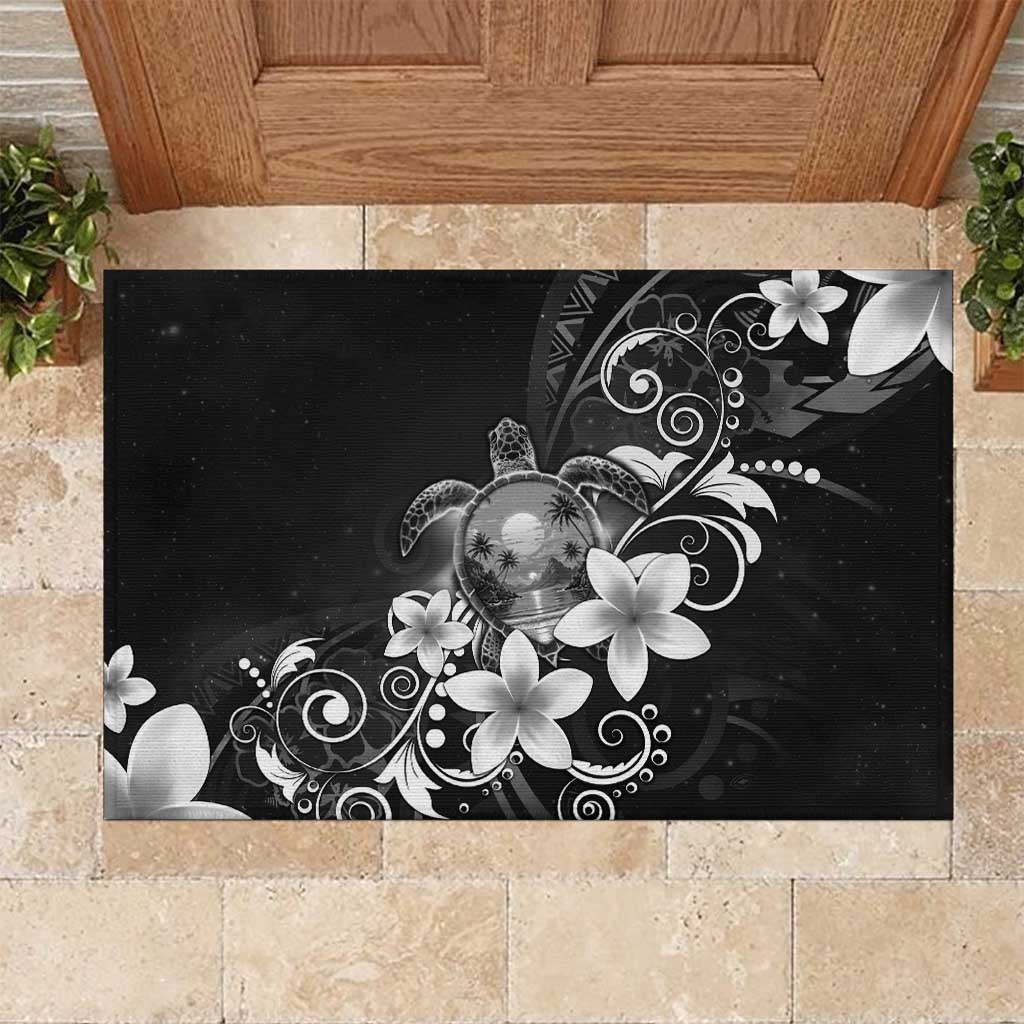 Hawaii Honu Rubber Doormat Polynesian Curves Plumeria Grayscale - Polynesian Pride