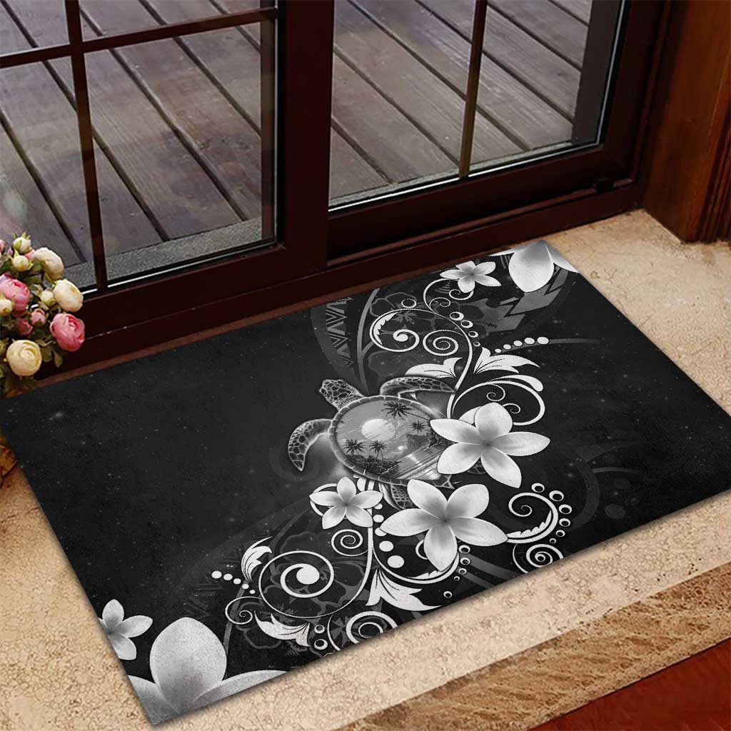 Hawaii Honu Rubber Doormat Polynesian Curves Plumeria Grayscale - Polynesian Pride
