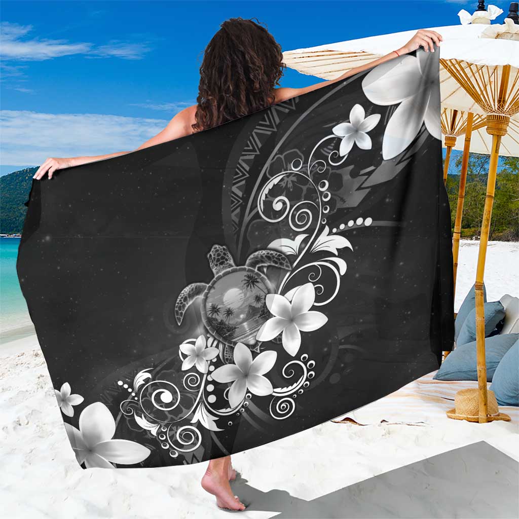 Hawaii Honu Sarong Polynesian Curves Plumeria Grayscale - Polynesian Pride