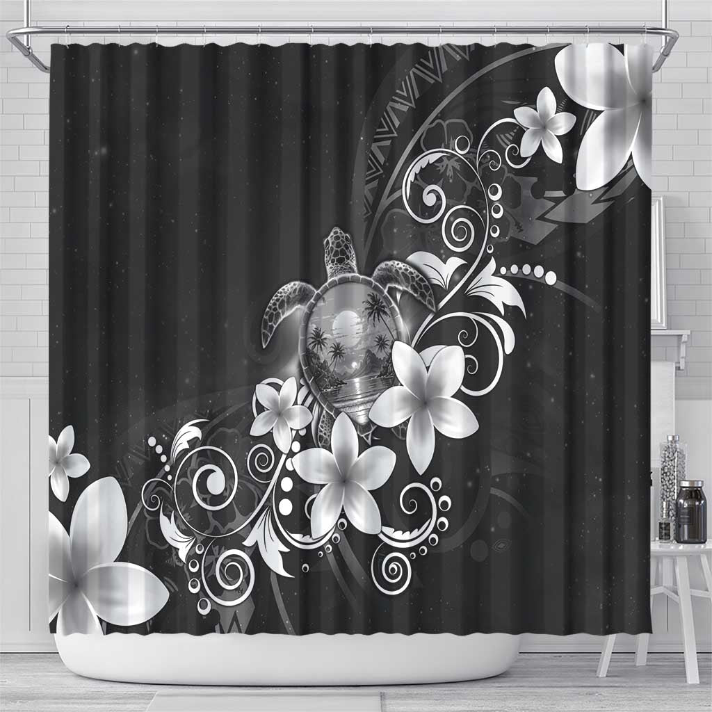 Hawaii Honu Shower Curtain Polynesian Curves Plumeria Grayscale - Polynesian Pride