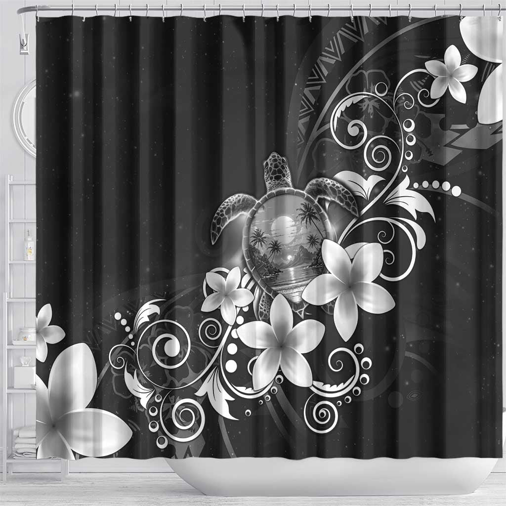 Hawaii Honu Shower Curtain Polynesian Curves Plumeria Grayscale - Polynesian Pride