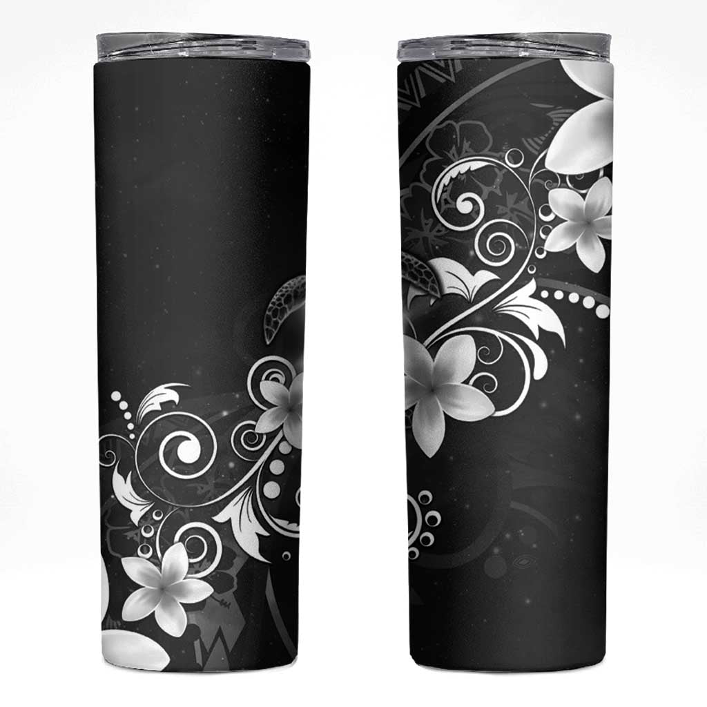 Hawaii Honu Skinny Tumbler Polynesian Curves Plumeria Grayscale - Polynesian Pride