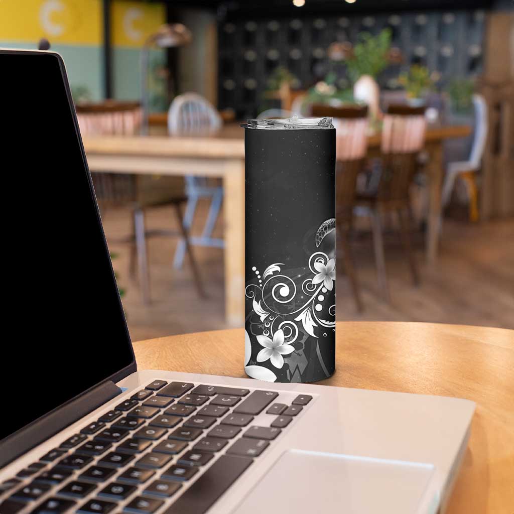 Hawaii Honu Skinny Tumbler Polynesian Curves Plumeria Grayscale - Polynesian Pride
