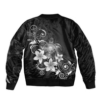 Hawaii Honu Sleeve Zip Bomber Jacket Polynesian Curves Plumeria Grayscale - Polynesian Pride