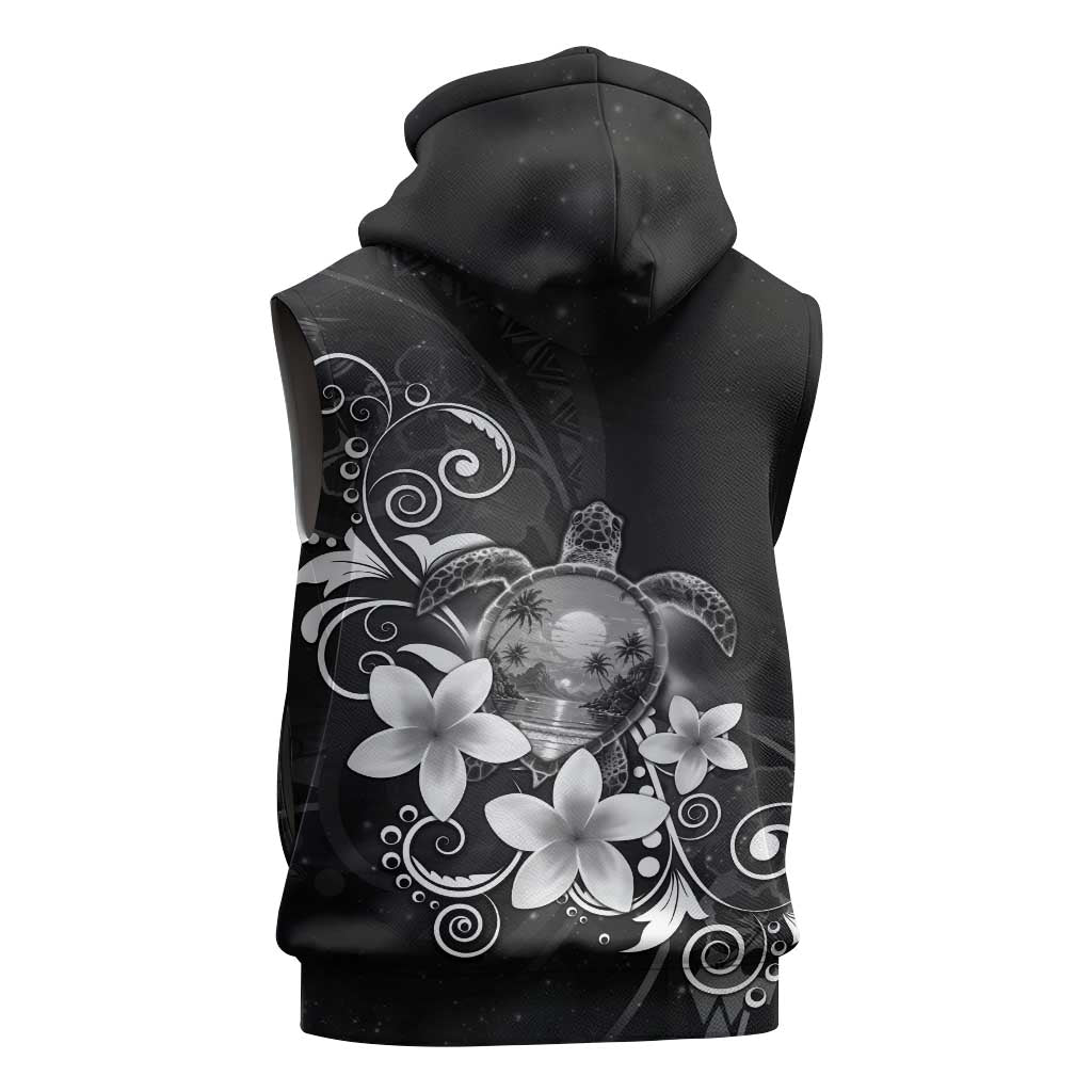 Hawaii Honu Sleeveless Zip Hoodie Polynesian Curves Plumeria Grayscale - Polynesian Pride