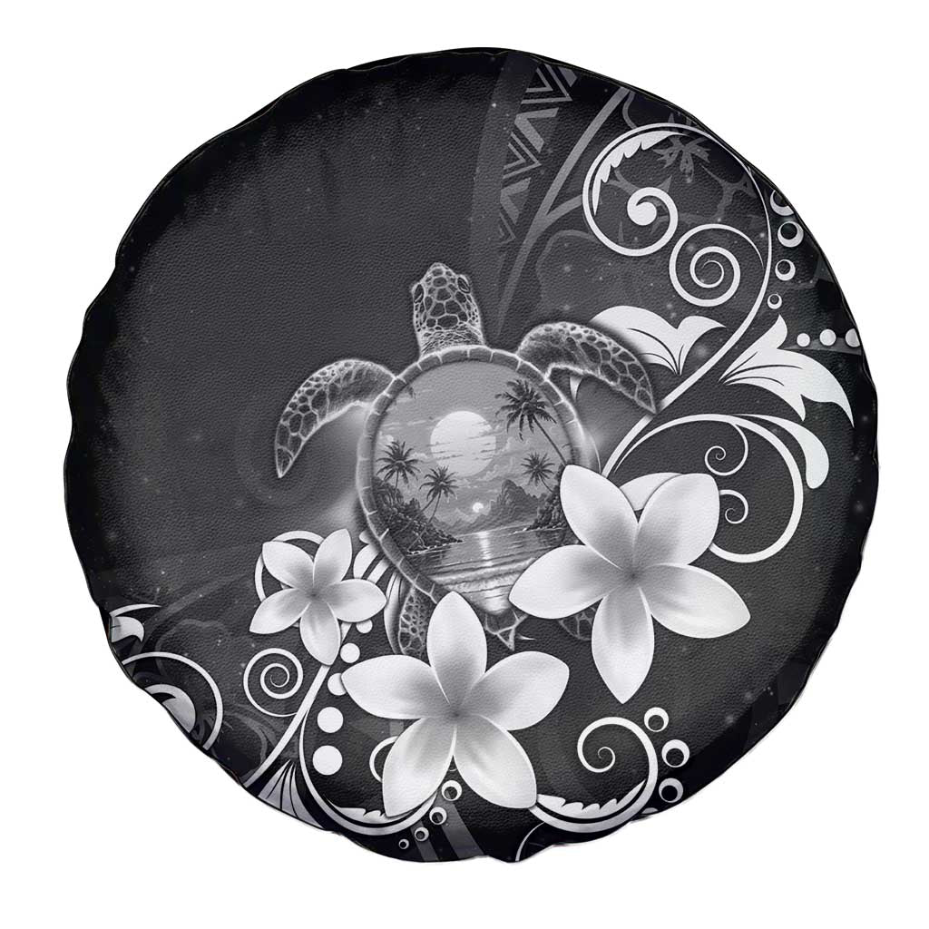 Hawaii Honu Spare Tire Cover Polynesian Curves Plumeria Grayscale - Polynesian Pride