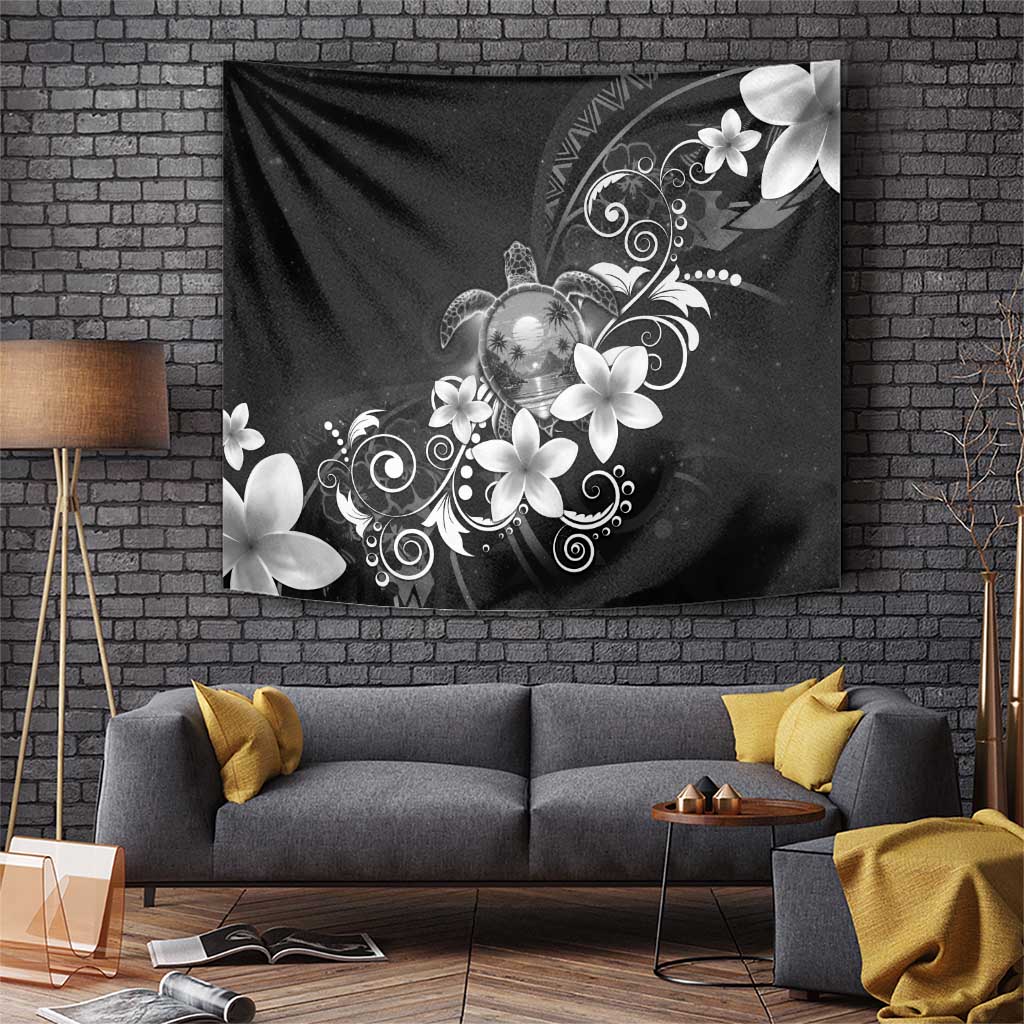 Hawaii Honu Tapestry Polynesian Curves Plumeria Grayscale - Polynesian Pride