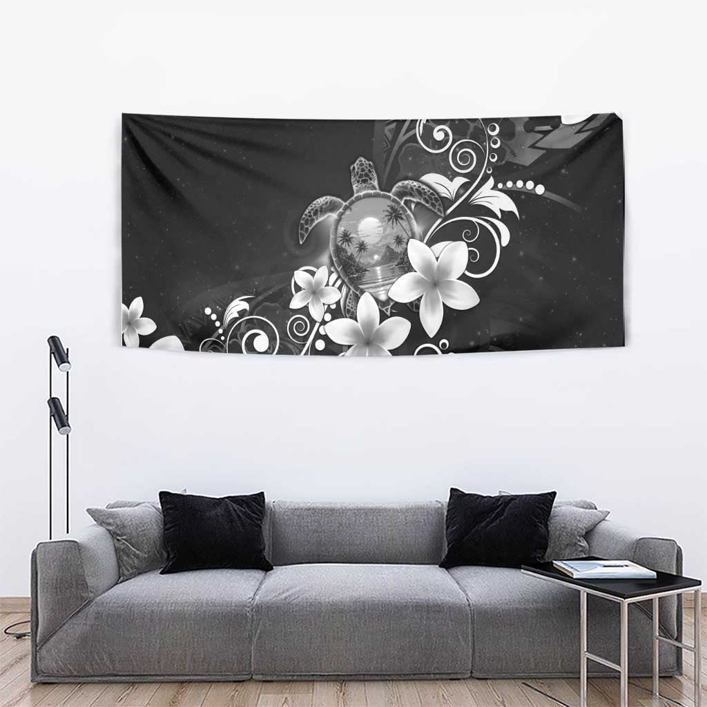 Hawaii Honu Tapestry Polynesian Curves Plumeria Grayscale - Polynesian Pride