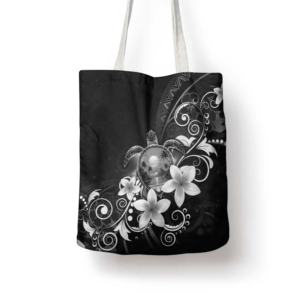 Hawaii Honu Tote Bag Polynesian Curves Plumeria Grayscale - Polynesian Pride