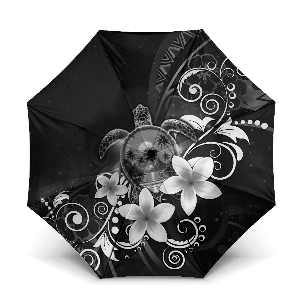 Hawaii Honu Umbrella Polynesian Curves Plumeria Grayscale - Polynesian Pride