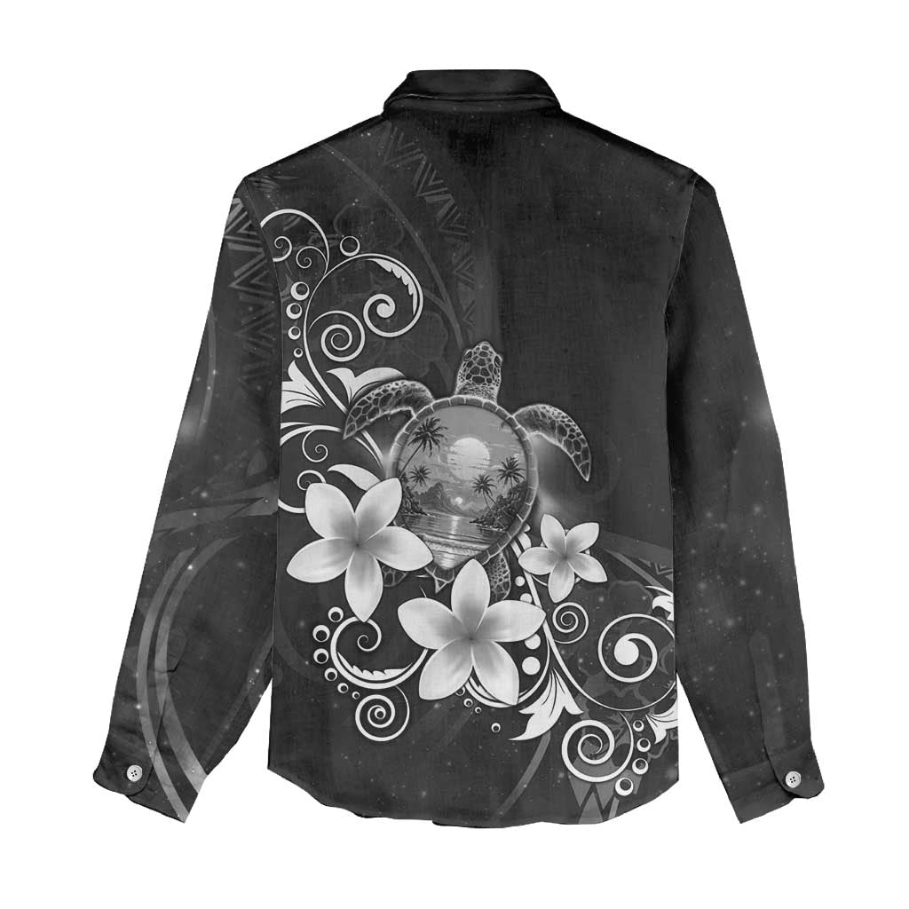 Hawaii Honu Women Casual Shirt Polynesian Curves Plumeria Grayscale - Polynesian Pride