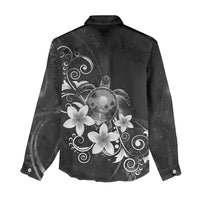 Hawaii Honu Women Casual Shirt Polynesian Curves Plumeria Grayscale - Polynesian Pride