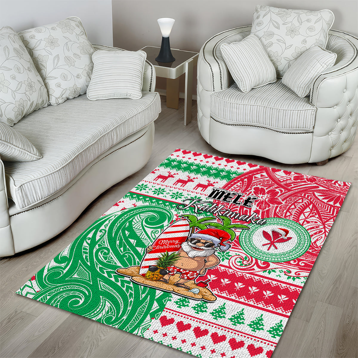 Hawaii Christmas Area Rug Santa Claus Surf Mele Kalikimaka LT05 - Polynesian Pride