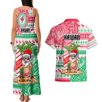 Hawaii Christmas Couples Matching Tank Maxi Dress and Hawaiian Shirt Santa Claus Surf Mele Kalikimaka LT05 - Polynesian Pride