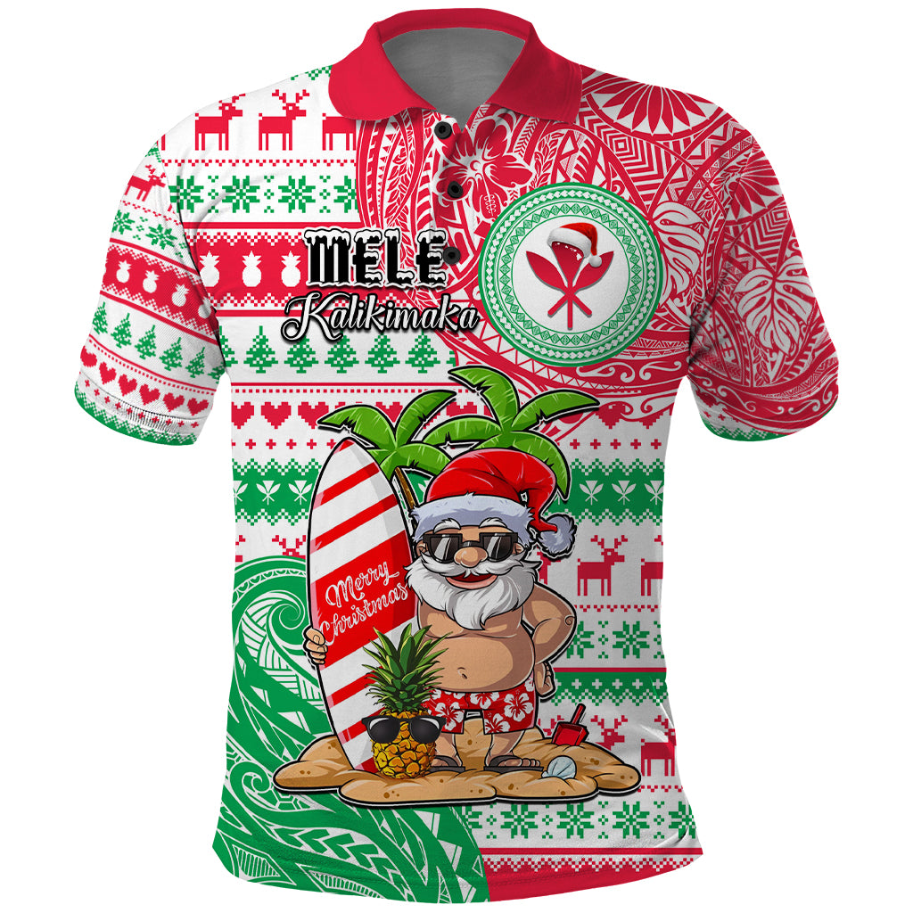 Hawaii Christmas Polo Shirt Santa Claus Surf Mele Kalikimaka LT05 Red - Polynesian Pride