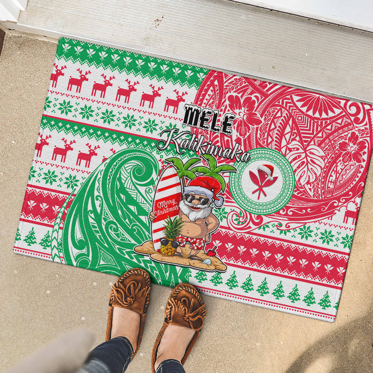 Hawaii Christmas Rubber Doormat Santa Claus Surf Mele Kalikimaka LT05 - Polynesian Pride