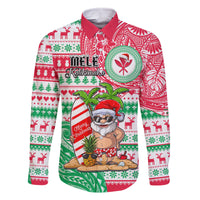 Personalized Hawaii Christmas Family Matching Long Sleeve Bodycon Dress and Hawaiian Shirt Santa Claus Surf Mele Kalikimaka LT05 Dad's Shirt - Long Sleeve Red - Polynesian Pride