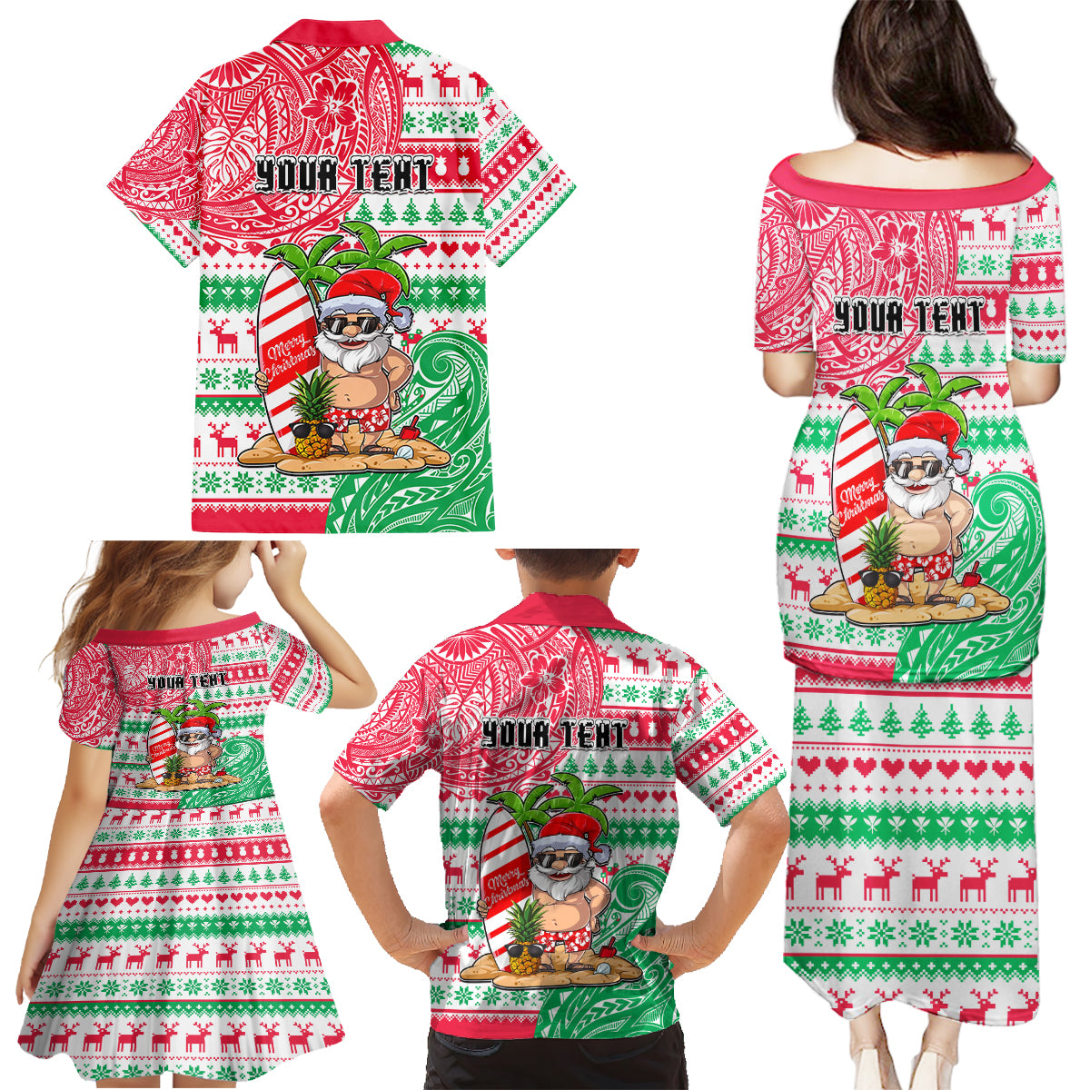 Personalized Hawaii Christmas Family Matching Puletasi Dress and Hawaiian Shirt Santa Claus Surf Mele Kalikimaka LT05 - Polynesian Pride