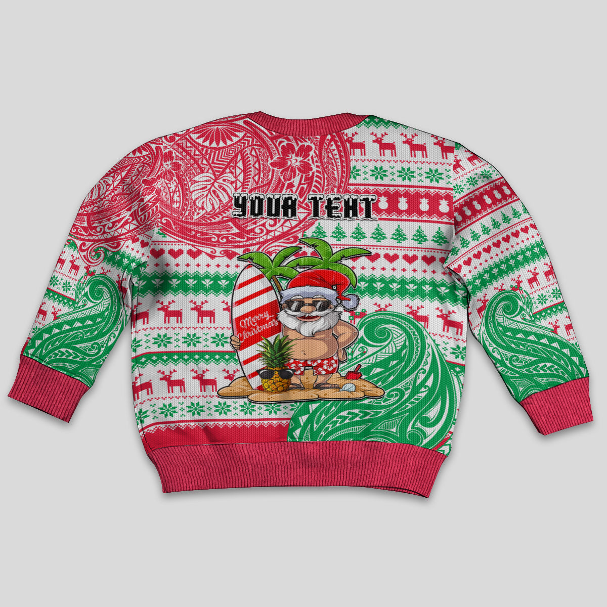 Personalised Hawaii Christmas Kid Ugly Christmas Sweater Santa Claus Surf Mele Kalikimaka LT05 - Polynesian Pride