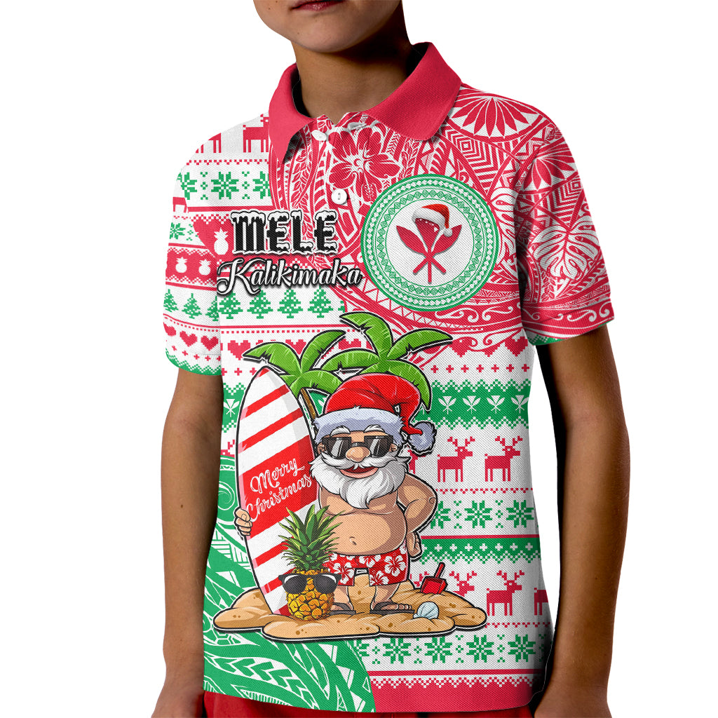 Personalized Hawaii Christmas Kid Polo Shirt Santa Claus Surf Mele Kalikimaka LT05 Kid Red - Polynesian Pride