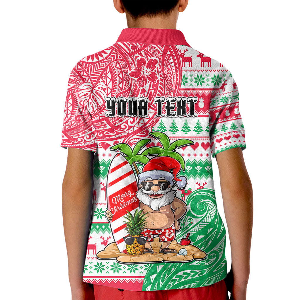 Personalized Hawaii Christmas Kid Polo Shirt Santa Claus Surf Mele Kalikimaka LT05 - Polynesian Pride