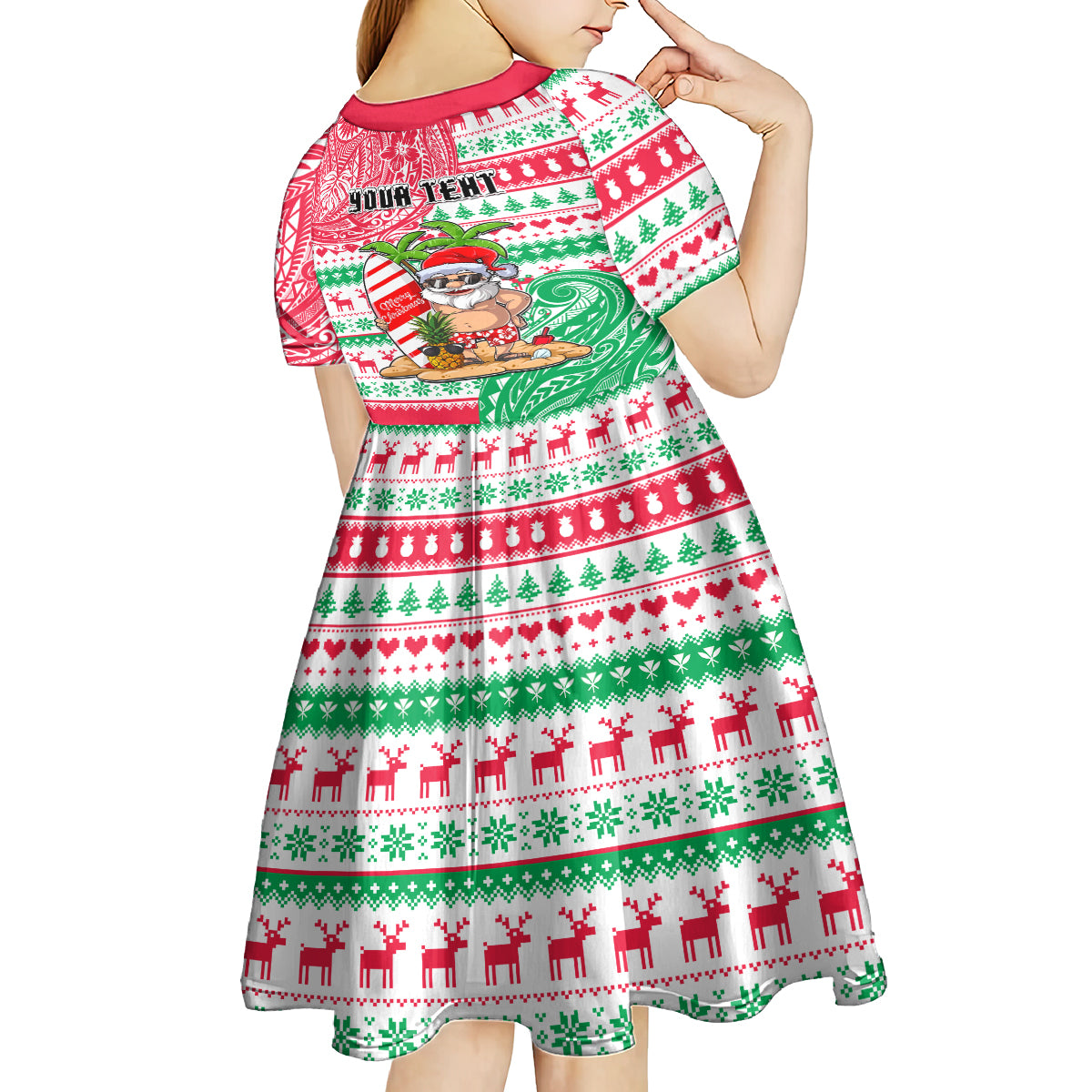 Personalized Hawaii Christmas Kid Short Sleeve Dress Santa Claus Surf Mele Kalikimaka LT05 - Polynesian Pride