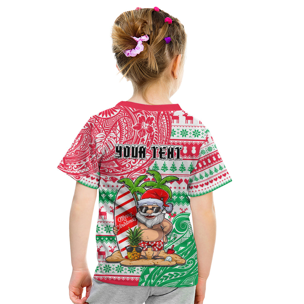 Personalized Hawaii Christmas Kid T Shirt Santa Claus Surf Mele Kalikimaka LT05 - Polynesian Pride