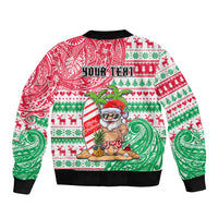 Personalized Hawaii Christmas Sleeve Zip Bomber Jacket Santa Claus Surf Mele Kalikimaka LT05 - Polynesian Pride