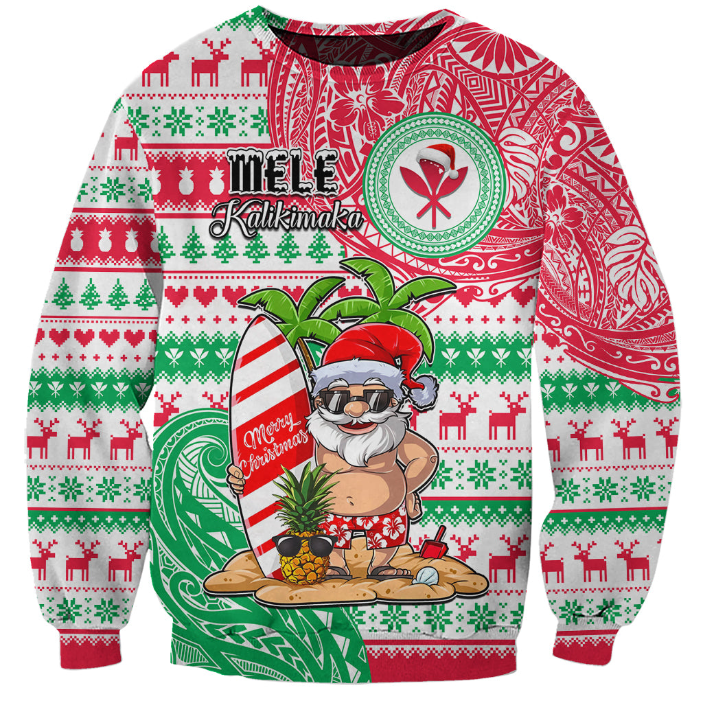 Personalized Hawaii Christmas Sweatshirt Santa Claus Surf Mele Kalikimaka LT05 Unisex Red - Polynesian Pride