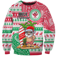 Personalized Hawaii Christmas Sweatshirt Santa Claus Surf Mele Kalikimaka LT05 Unisex Red - Polynesian Pride